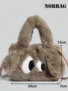 毛绒卡通狗造型手提包，时尚可爱单肩斜挎毛绒手提包，2023/2024 - 棕色 - 查看 6