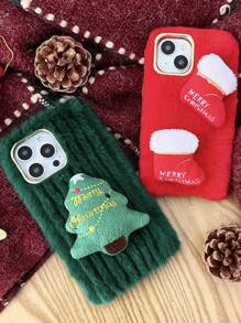 1 pieza Funda de teléfono con árbol de Navidad y media de Navidad de peluche, compatible con iPhone/Redmi/OPPO, invierno - Verde - Ver 4