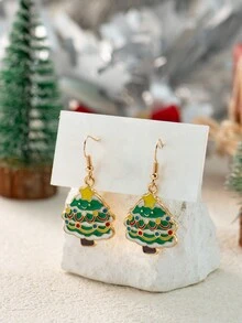 1 对圣诞树形锌合金吊坠耳环，适合女性节日佩戴 - 彩色 - 查看 5