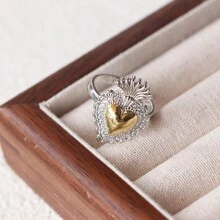 1pc Fashion 18k Gold Plated Heart Shape Rings Jewelry Zirconia Silver Chunky Ring Hip-Pop Retro Heart Wings Ring Valentines,Mom,Mother,Mother's Day,Gift