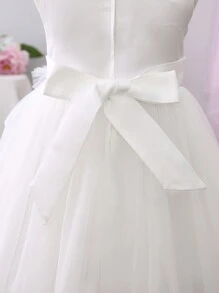 Mädchen Prinzessin Tüllkleid mit Schleppe und Ballklonnenform, Party- und Aufführungskleid