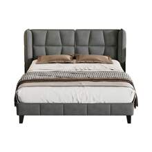 okwish Lit capitonné 140 x 200, 180 x 200, 160 x 200 cm avec sommier à lattes, lit double, lit jeunesse avec grande tête de lit, lit double classique, velours (sans matelas), gris