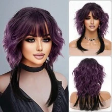 Tóc giả cosplay màu tím gợn sóng lãng mạn dài ngang vai cho nữ tóc xoăn có mái tóc đen đuôi nho tím sợi tổng hợp trang phục học sinh tóc giả cho bé gái tiệc tùng đường phố xu hướng âm nhạc lễ hội khiêu vũ tóc giả nhiệt đã qua sử dụng 20 inch - Màu tím - Xem 12