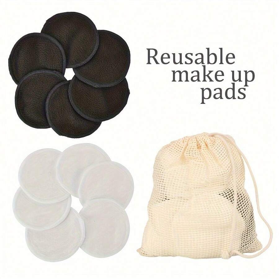 14 Miếng/Gói Miếng Tẩy Trang Bằng Tre Terry Có Thể Tái Sử Dụng, Có Thể Giặt Được, Miếng Tẩy Trang Bằng Than Tre Tròn Kèm 1 Găng Tay Trang Điểm Và Túi Đựng Đồ, Miếng Lót Cho Con Bú, Dụng Cụ Chăm Sóc Da, Làm Sạch Da - Nhiều màu - Xem 1