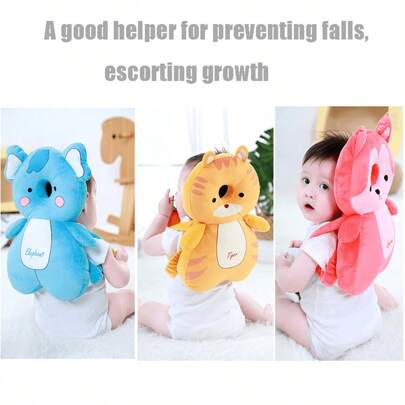 Baby Toddler Headrest Pillow, 0-3 Years Old, Anti-Fall Soft Polyester Head Protector, Breathable Walking Learning Cushion, Cute Animal Design Guards