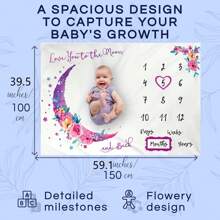 1pc Pink Floral & Moon Patterned Polyester Newborn Baby Swaddle Blanket For Month Photography Baby Shower Family Decorations Gifts Baby Shower Easter Gifts Things For Girls/Boys