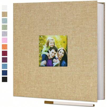 1pc Self-Adhesive Photo Album With Linen Cover, 40 Blank Pages, Can Hold 3x5, 4x6, 5x7, 8x10 Photos, With Metal Pen For DIY Gifts Birthday Graduation