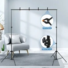 Adjustable Black Photography Background Stand Set Without Background Cloth For Photo Studio Shooting Prop, Wedding Backdrop Stand 10x7ft(WxH) Photo Studio Adjustable Metal Background Stand ,Balloon Arch Support Kit With 4 Crossbars, 4 Backdrop Clamps, Parties Wedding Events Decoration - 黑色配沙包 - 查看 7