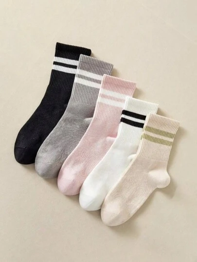 5 pares de calcetines de mujer de unicolor, a rayas y con diseño de corazón, personalizados, suaves, cómodos, transpirables y de uso casual hasta el tobillo para uso diario como regalo de Navidad