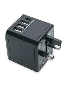 1pc Black Universal Travel Adapter With International Plug Adapter, 6.3A Smart Power 3.4A 3USB 1 Type-C, Worldwide Socket Converter For US To EU-UK(C/G/A/I Type)