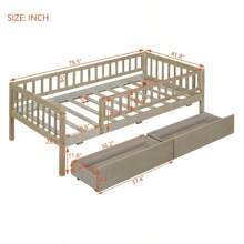 Twin Size Daybed Wood Bed With Two Drawers, Natural - Natural + Solid Wood + Twin as pic - View 3