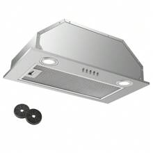 KICHPOWER Dunstabzugshaube 52 cm, Einbau-Dunstabzugshaube, maximaler Luftstrom 300 m³/h, 3 Leistungsstufen, LED-Beleuchtung, Küchenhaube aus Edelstahl, 3-lagiger Aluminium-Fettfilter [Energieklasse C]