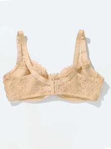 Große Größen Damen Beige BH, ultradünne Tasse sexy Spitzen Dessous, gerafft, läuterndes Verlangen, durchsichtig, Unterbügel-BH