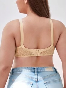 Große Größen Damen Beige BH, ultradünne Tasse sexy Spitzen Dessous, gerafft, läuterndes Verlangen, durchsichtig, Unterbügel-BH