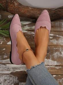 Plus Size Mesh Slip-On Flats, Soft Bottom, Breathable, Pointed Toe