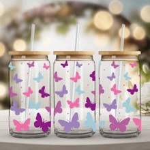 4 piezas de pegatinas de la serie de mariposas púrpura rosado UV DTF para hoja de pegatinas resistente al agua para taza de vidrio de 16 onzas, tazas decorativas, útiles escolares, manualidades y suministros de arte DIY, pegatinas de transferencia para decoración de habitaciones, hogar y paredes