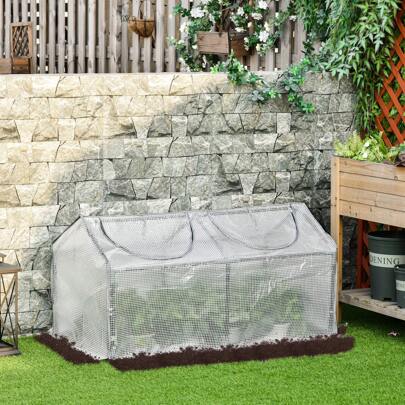 Outsunny Mini Greenhouse Portable Flower Planter Tomato Vegetable House For Garden Backyard With Zipper 120 X 60 X 60 Cm, White