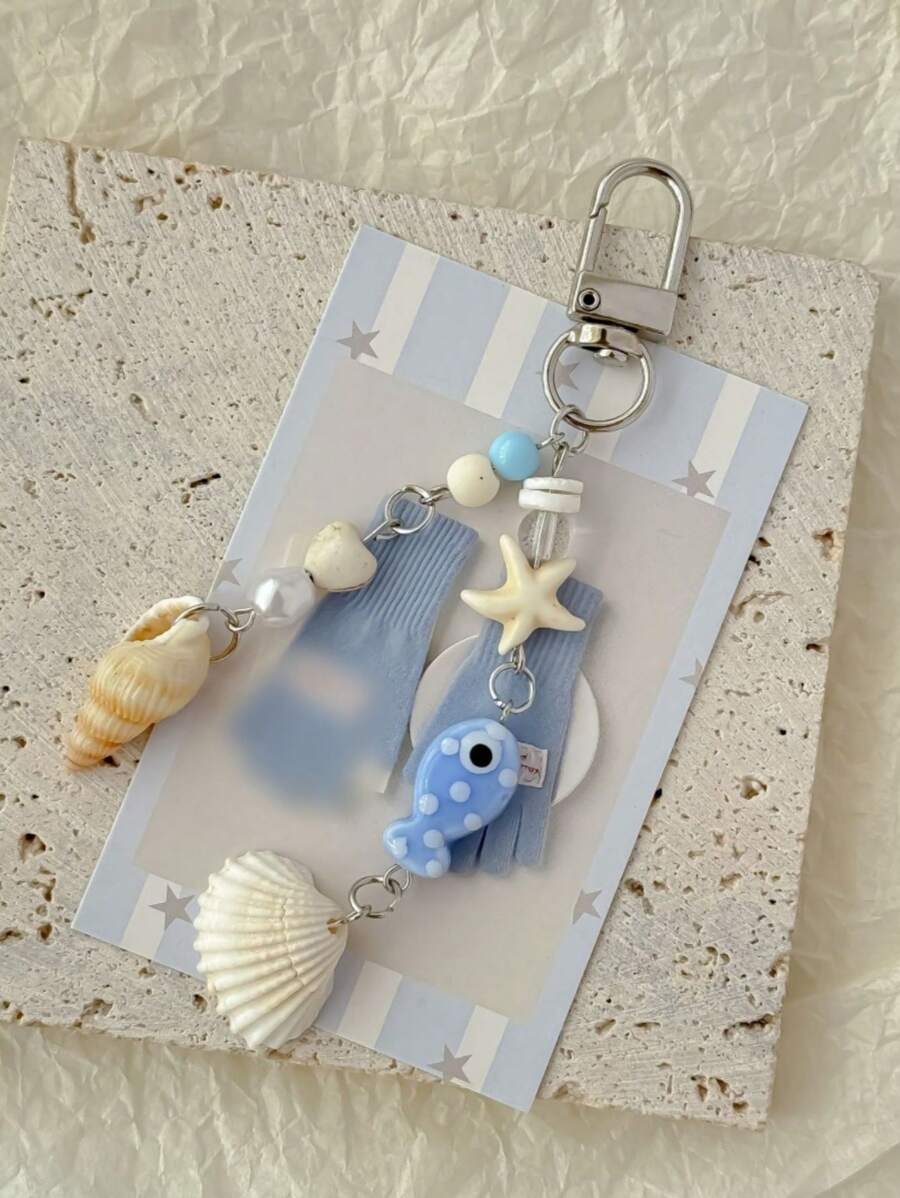 1pc Universal Handmade Ocean Series Shell, Starfish, Small Fish Keychain, Suitable For Phone, Camera, Bag, Keys Car Accessories Bag Charm School