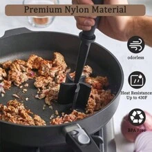 1pc Meat Chopper, Heat Resistant Nylon Burger Meat Masher, Beef Masher, Non-stick Mixing Chopper, Potato Masher Tool - Black - View 2