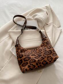 Túi xách họa tiết da báo thời trang Hàn Quốc, dây đeo có thể tháo rời, túi đeo vai đa năng, túi đeo chéo phổ biến cho mùa thu/đông 2024 - màu nâu - Xem 5