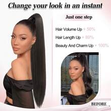 Drawstring Ponytail Extension,30inch Long Straight Synthetic Ponytail Extension 2 Clips Hairpiece For Women Daily Use - Dark Brown - View 2