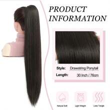 Drawstring Ponytail Extension,30inch Long Straight Synthetic Ponytail Extension 2 Clips Hairpiece For Women Daily Use - Dark Brown - View 3