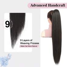 Drawstring Ponytail Extension,30inch Long Straight Synthetic Ponytail Extension 2 Clips Hairpiece For Women Daily Use - Dark Brown - View 4