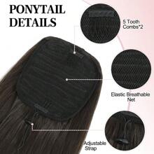 Drawstring Ponytail Extension,30inch Long Straight Synthetic Ponytail Extension 2 Clips Hairpiece For Women Daily Use - Dark Brown - View 5