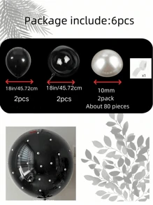 6 件套乳胶仿珍珠气球套装，生日、求婚、单身派对家庭派对装饰 - 黑色 - 查看 3