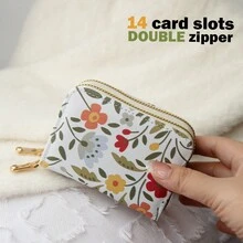 花卉图案女式拉链钱包，轻巧的信用卡夹，具有防 RFID 屏蔽功能，可多层存储现金、卡片、身份证和硬币，是生日、圣诞节、周年纪念、办公室、老师、妈妈的可爱实用礼物 - 彩色 - 查看 5