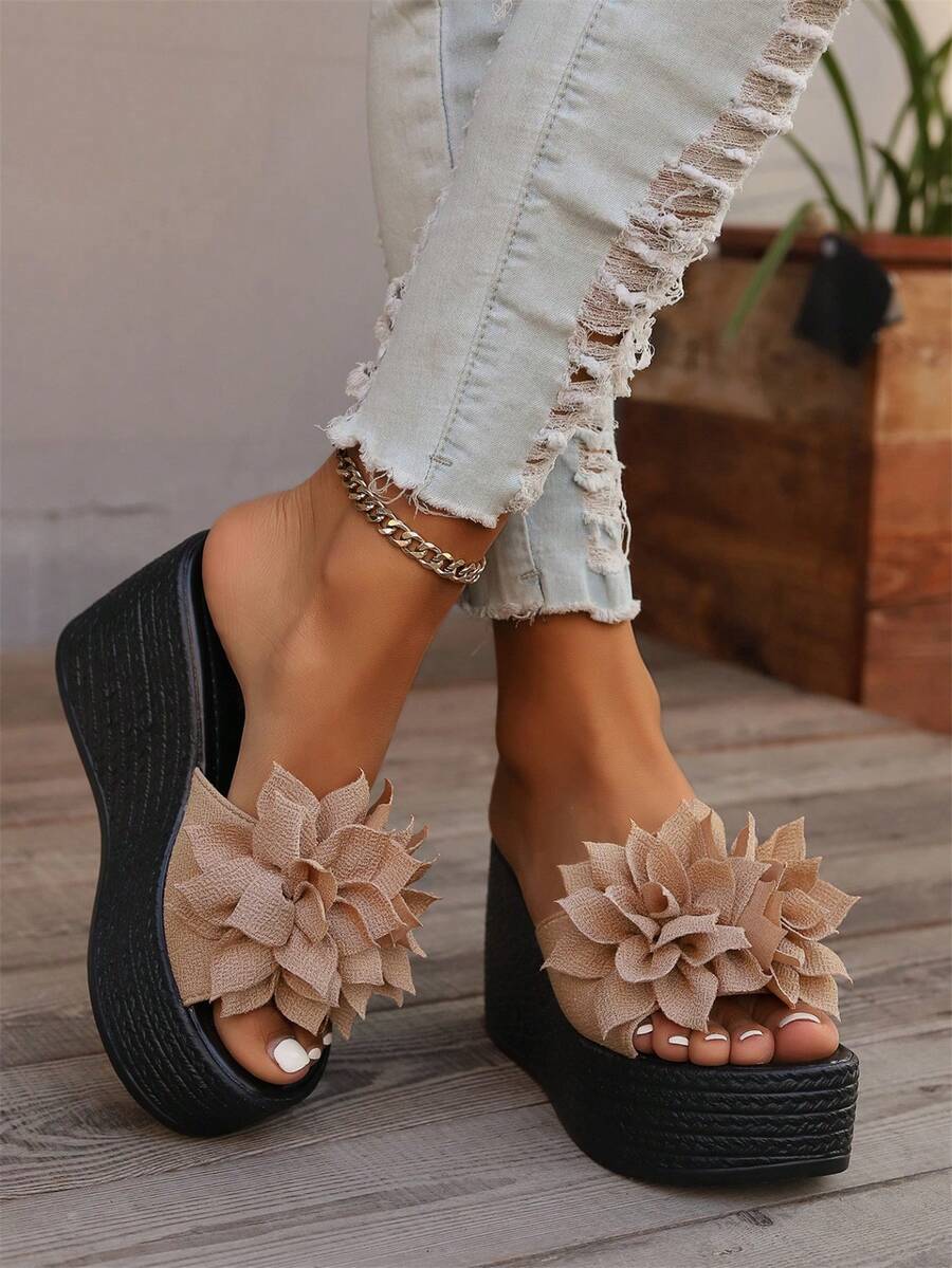 Dép xăng đan đế dày đế xuồng đế xuồng thời trang thường ngày cho nữ, màu trắng và đen - Màu be - Xem 1