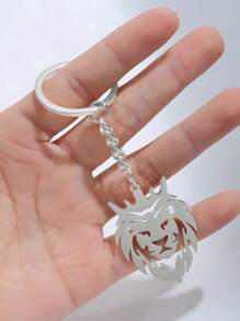 1 Stück Herren Silber-Ton Europäischer & Amerikanischer Stil Edelstahl Kette mit Löwenkopf Anhänger, Punk Hip Hop Stil Edelstahl Tier Schlüsselanhänger, geeignet für täglichen Gebrauch als Auto Accessoire, Taschenbehang, Rucksack Charm für Schule, süßer Goth Y2k