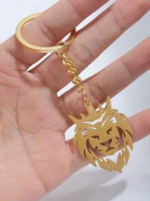 1 Stück Herren Silber-Ton Europäischer & Amerikanischer Stil Edelstahl Kette mit Löwenkopf Anhänger, Punk Hip Hop Stil Edelstahl Tier Schlüsselanhänger, geeignet für täglichen Gebrauch als Auto Accessoire, Taschenbehang, Rucksack Charm für Schule, süßer Goth Y2k