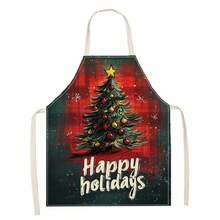 1 件装可爱猫心圣诞快乐新年快乐 3D 图案亚麻围裙，适合家庭烹饪、厨房穿着和烹饪爱好者 - 彩色 - 查看 5