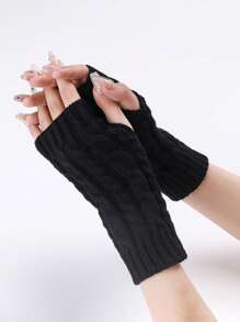 Cable Knit Fingerless Mittens, Warm Knitted Half Finger Gloves - Multicolor - View 5