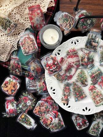 50pcs Christmas Stickers Christmas Bottle Notebook Planner Mobile Phone Case Decorative Stickers