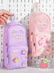 1 Mini mochila de un solo color con forma de estuche de lápices de gran capacidad, sencilla y resistente, estuche de lápices con 3 capas y 6 compartimentos con cremallera para niños y niñas, herramienta japonesa y coreana muy atractiva para oficina, estudio, organización, almacenamiento, bolsa de almacenamiento - Multicolor - Ver 10