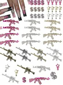 10个枪形美甲装饰，奢华合金水钻枪形美甲钉，适用于亚克力美甲配件 - 紫色 - 查看 1