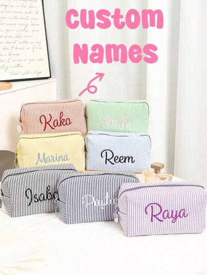 Personalized Bridesmaid Makeup Bag, Seersucker Cosmetic Bag For Girl, Large Capacity Cosmetic Bag, Bridesmaid Bridal Gifts, Makeup Organizer, Monogrammed Toiletry Bag, Embroidered Make Up Bag, Bridesmaid Makeup Bag, Bridesmaid Gift, Women Gifts, Personalized Gifts, Wedding Party, Gifts, Gifts, Bridesmaid Proposal Gifts, Urban Chill