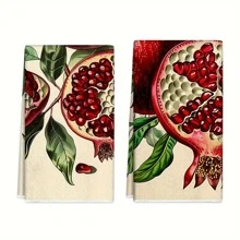 2 件装石榴厨房毛巾套装 - 超细纤维洗碗巾，用于擦干碗碟、烹饪和烘焙 - 现代设计洗碗布，可机洗，吸水茶巾，适用于乔迁和清洁、厨房餐厅装饰、派对装饰、家居装饰