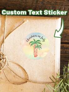 12/24/40pcs定制圣诞礼物个性圆形贴纸，定制节日圣诞标签贴纸，彩色背景椰子树圣诞图案设计，定制文字圣诞快乐标签个性化礼品，PVC防水圣诞贴纸，用于节日派对装饰，礼品盒标签，零食品袋包装，圣诞礼物包装贴纸，圣诞派对礼品包装，适用于贺卡等个性化礼品 - 彩色 - 查看 10