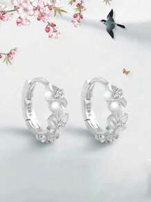 ESBERRY 1 Cặp Hoa tai vòng Casusl Trang sức nữ Bạc nguyên chất S925 Mạ vàng trắng Trang sức sinh nhật Quà tặng hẹn hò Quà tặng ngày lễ tình nhân Quà tặng ngày lễ tình nhân - Bạc - Xem 2