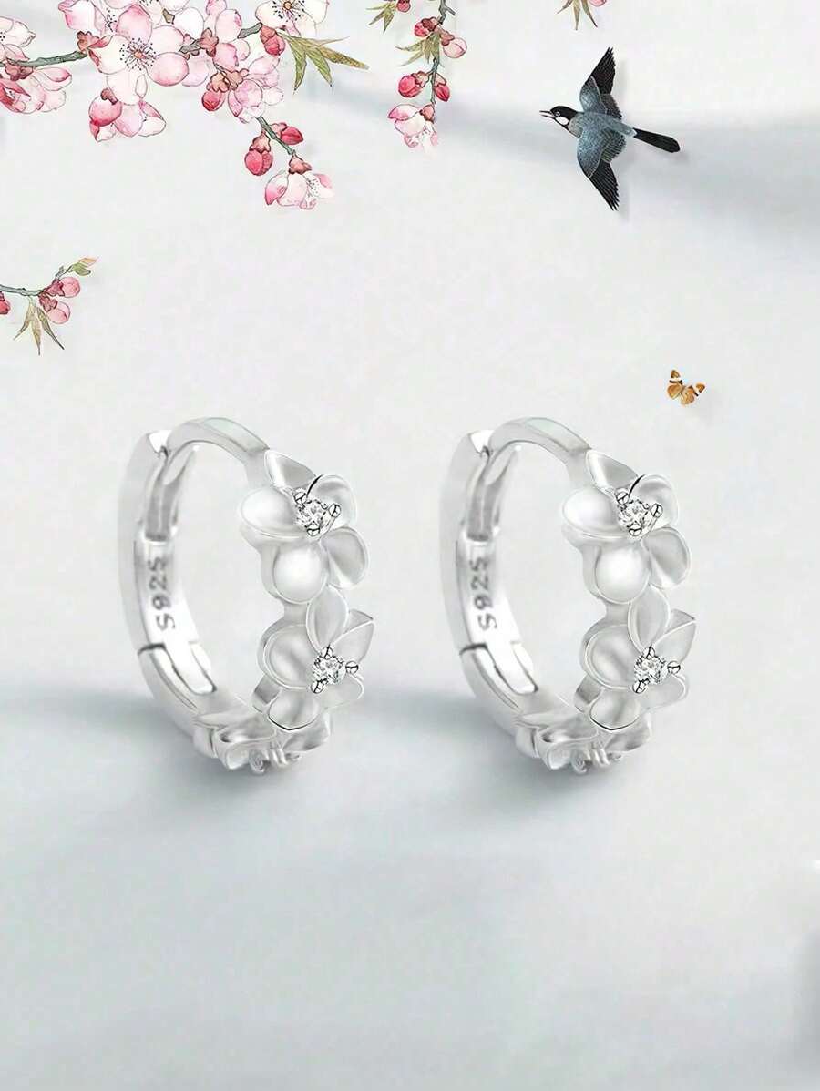 ESBERRY 1 Cặp Hoa tai vòng Casusl Trang sức nữ Bạc nguyên chất S925 Mạ vàng trắng Trang sức sinh nhật Quà tặng hẹn hò Quà tặng ngày lễ tình nhân Quà tặng ngày lễ tình nhân