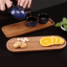 1 pieza Bandeja de madera, bandeja de café, bandeja de alimentos rectangular, bandeja decorativa de madera, bandeja de bambú para dulces y caramelos, apta para el hogar, sala de estar, cocina, comedor, hotel, suministros de cocina y vajilla, regalo de Navidad - Amarillo - Ver 2