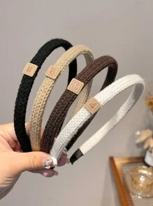 4条装女士简约纯色针织发带，优雅百搭，适合日常佩戴，秋冬季节，发箍，发圈头饰