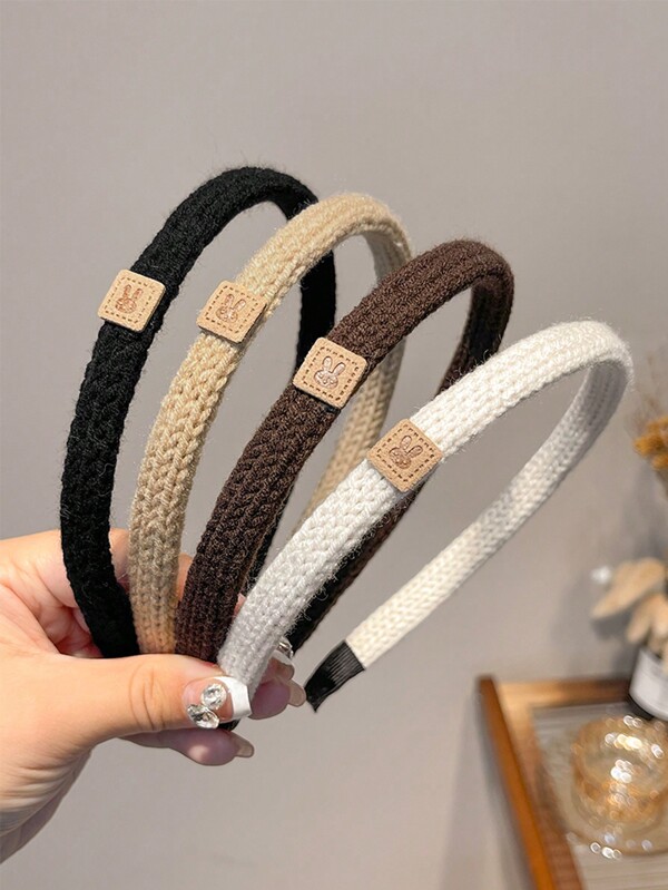 4条装女士简约纯色针织发带，优雅百搭，适合日常佩戴，秋冬季节，发箍，发圈，头饰，美妆家居发饰