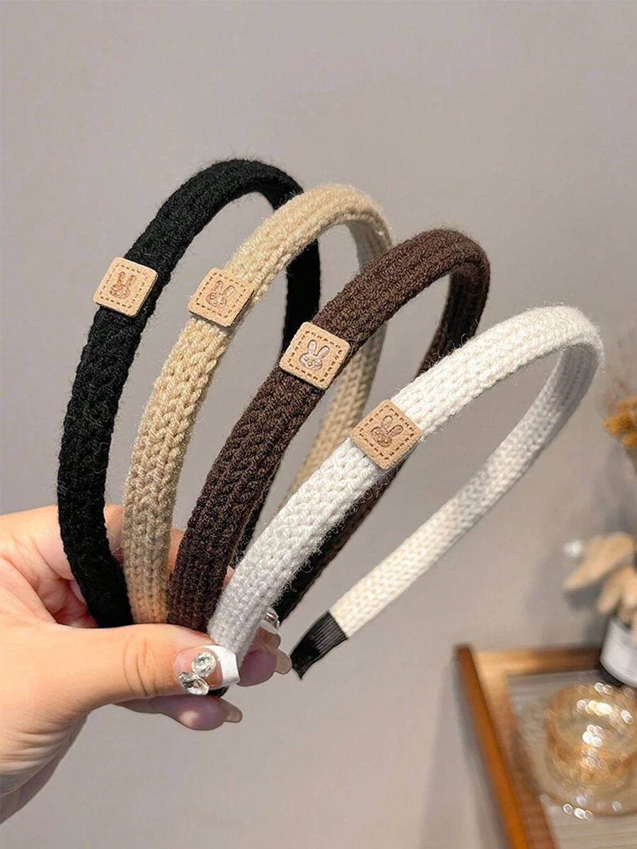 4条装女士简约纯色针织发带，优雅百搭，适合日常佩戴，秋冬季节，发箍，发圈头饰