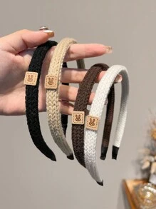 4条装女士简约纯色针织发带，优雅百搭，适合日常佩戴，秋冬季节，发箍，发圈头饰