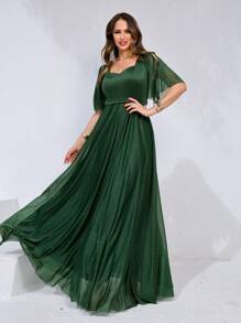 Lilian Long Party Dress With Shine - Olive Green - View 2