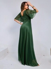 Lilian Long Party Dress With Shine - Olive Green - View 4